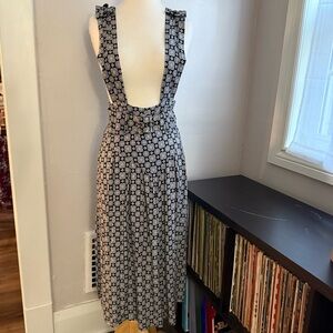 Vintage David Benjamin Suspender Midi Dress Black & White Geometric Print – XS